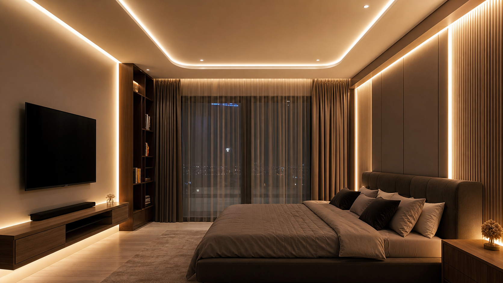 Modern bedroom profile lighting interior